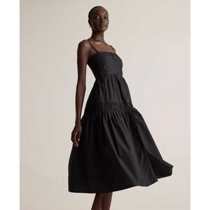 Quince Maxi Dress Women Medium Blk Excellent Organic Cotton Tiered Button Front